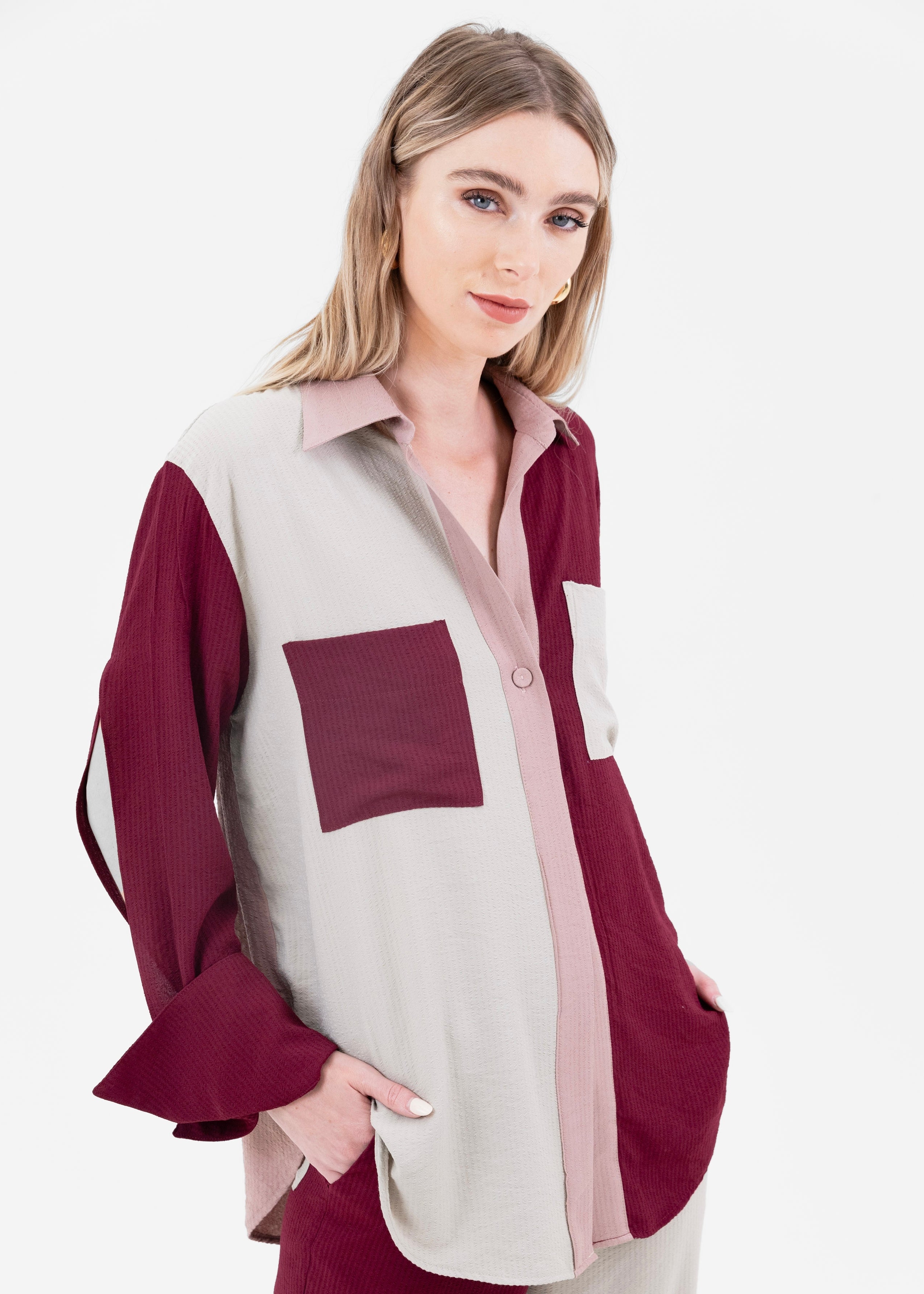 Color Blocking  Pink Shirt