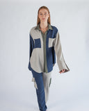 Camisa para mujer comoda, facil de usar, fresca y  hecha en mexico  Camisa con combinacion de colores beige, verde olivo y azul marino.