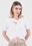 White Ruched Top With Hole